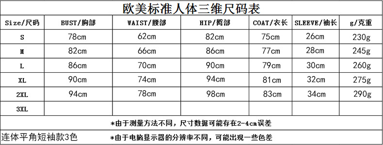 连体平角短袖款3色