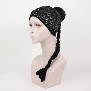 New Muslim Hat Hot Sale Women's Ball Braid Turban Velvet Solid Color Rhinestone Headscarf Hat Versatile for Daily Wear