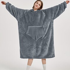 户外秋冬防寒保暖家居服珊瑚绒睡衣 套头抓绒衣连帽懒人睡袍电视