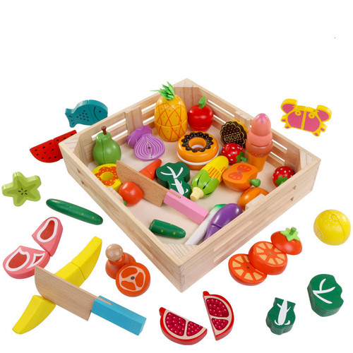 Magnetic wooden children's simulated vegetable slicing and watching, girls' house kitchen toy, magnetic fruit slicing and slicing fun