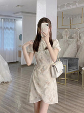 新中式改良旗袍连衣裙女夏季2024高级感小众设计复古气质碎花裙子