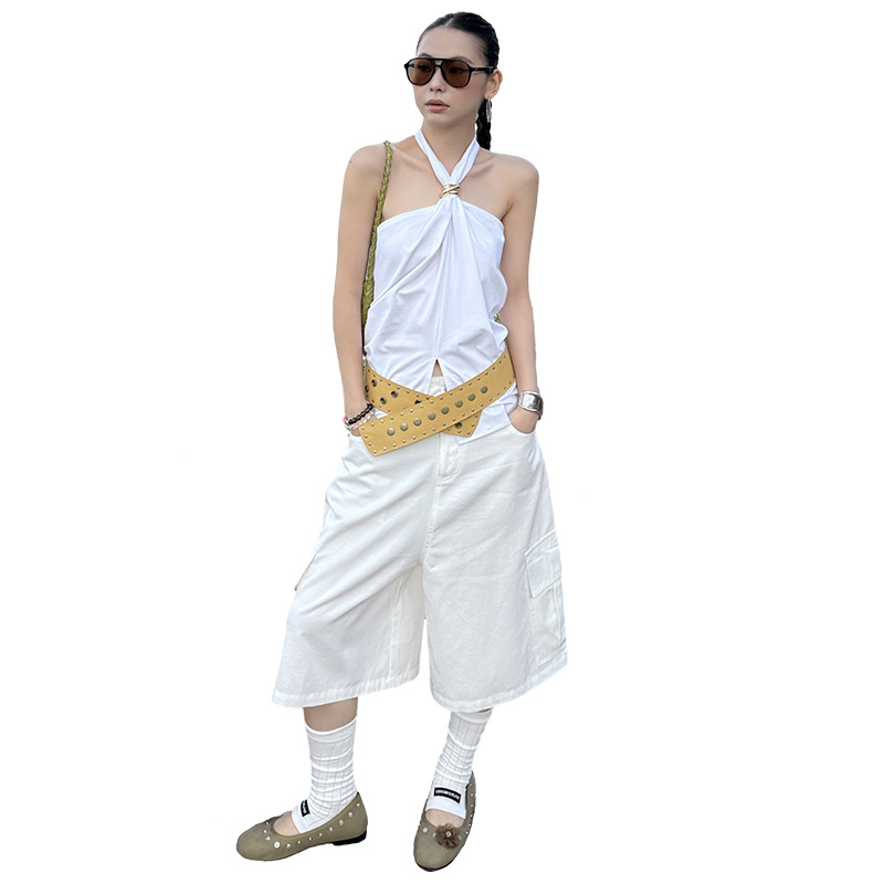 MMFISH pantalones cortos de bolsillo grande de la calle de moda, pantalones rectos, holgados, de cintura baja, piernas anchas, un mono 25K261