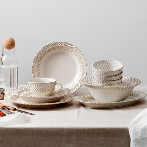 Cross-border hot selling dishes, rice bowls, mimosa, creative household kiln tableware, porcelain bowls, ceramic plates, bowls, chopsticks and spoons set