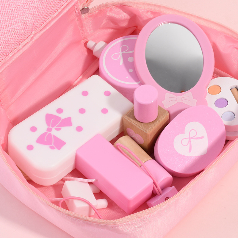 De madera de los niños de madera de simulación chica maquillaje bolsa de cosméticos casa princesa vestidor maquillaje divertido traje juguetes
