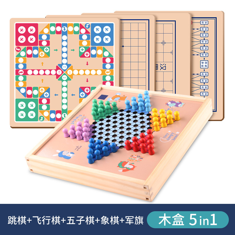 Damas de Ajedrez de cinco piezas de ajedrez animal ajedrez de cinco piezas de ajedrez Snake Ajedrez multi-funcional de dos en uno de madera de los niños juguetes educativos