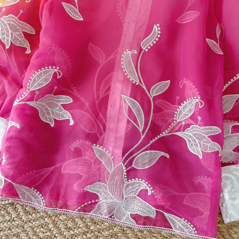 Damenbekleidung Damenoberteile neue Nische schwere Stickerei Schnürung Perlenknöpfe loses Netzhemd_voghion.com