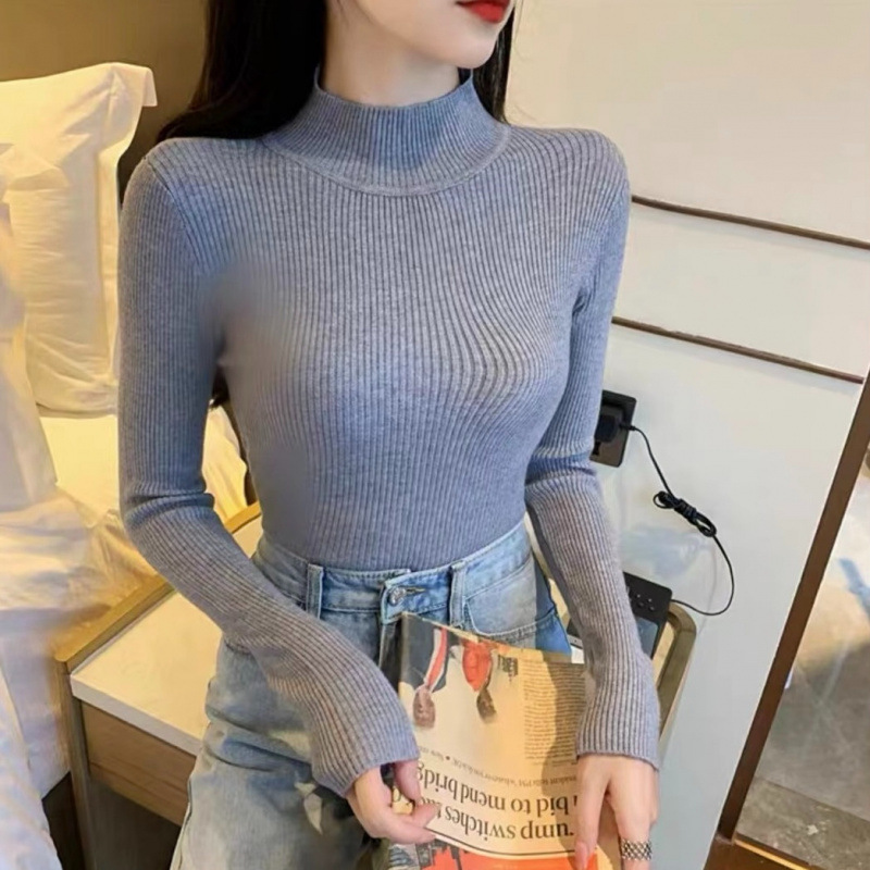 Autumn and Winter Half Turtleneck Black Knitwear Women's Long-Sleeved Bottoming Knitwear This Year's Popular Beautiful Shirt Top