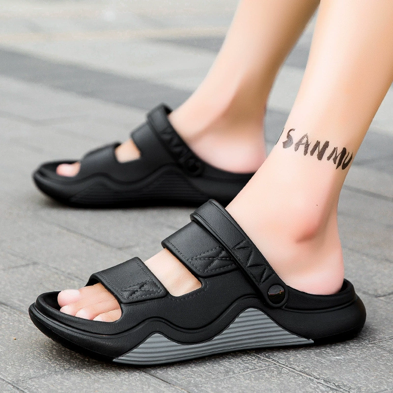 Мужские летние тапочки для верхней одежды, новые нескользящие повседневные пляжные сандалии двойного назначения на толстой подошве для вождения, модные мужские пляжные сандалии на мягкой подошве