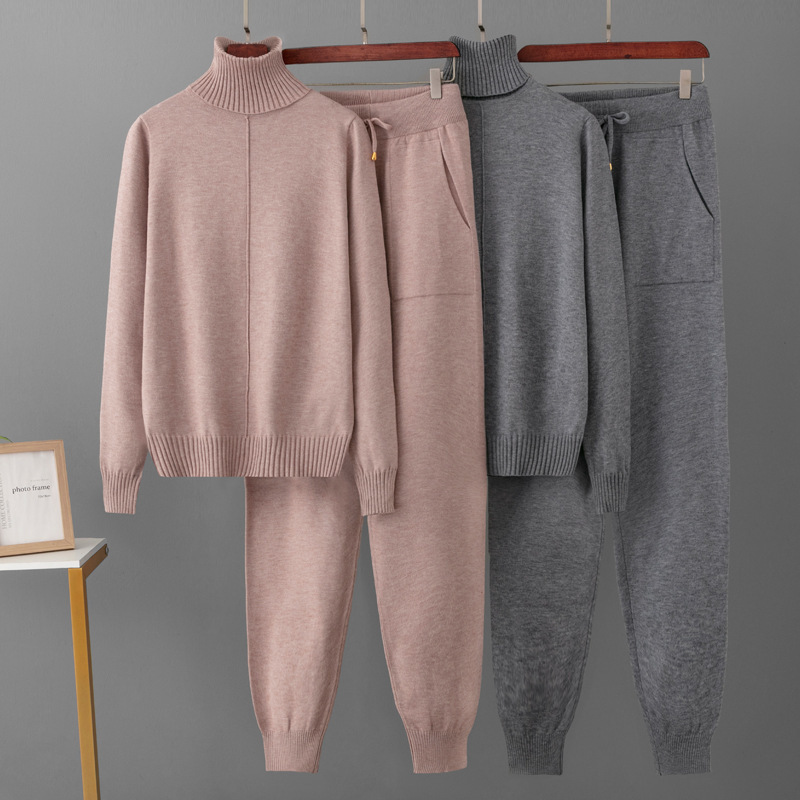 Cross-border Amazon eBay wool suit turtleneck sweater high waist loose pants casual sports suit women Cross-border Amazon eBay wool suit turtleneck sweater high waist loose pants casual sports suit women