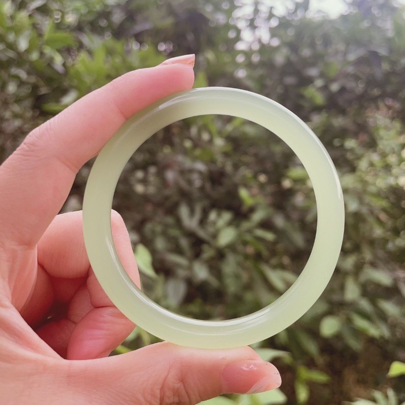 Vòng tay ngọc Hetian tự nhiên Tân Cương – nước hồ xanh Thanh Hải, băng trong xanh nhạt — 60.61mm, 58.59mm, 64mm, 54.55mm chi tiết 4