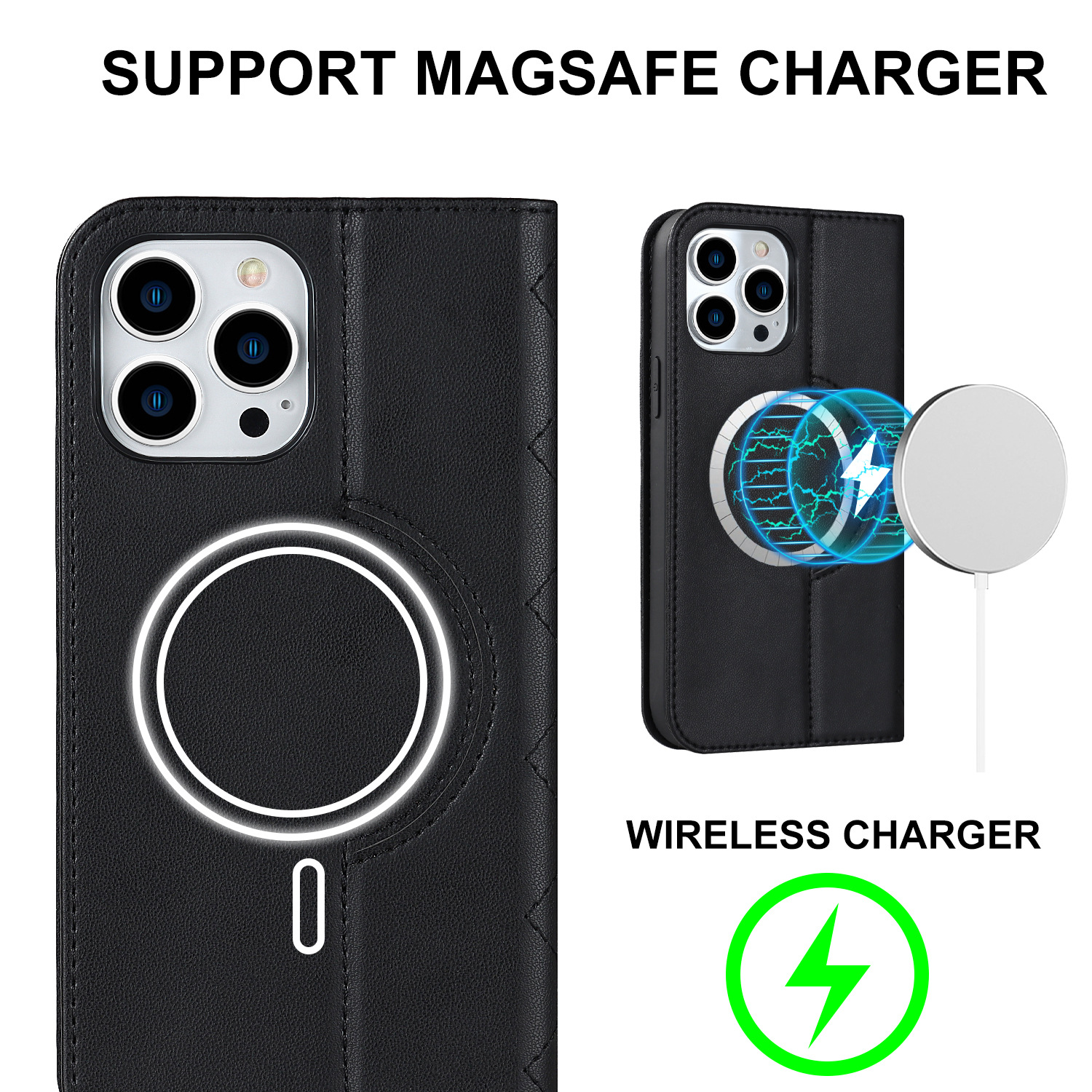 Anwendbar zu iPhone14 handy leder fall drahtlose lade 13/12 stil magnetische flip schutzhülle Großhandel_voghion.com