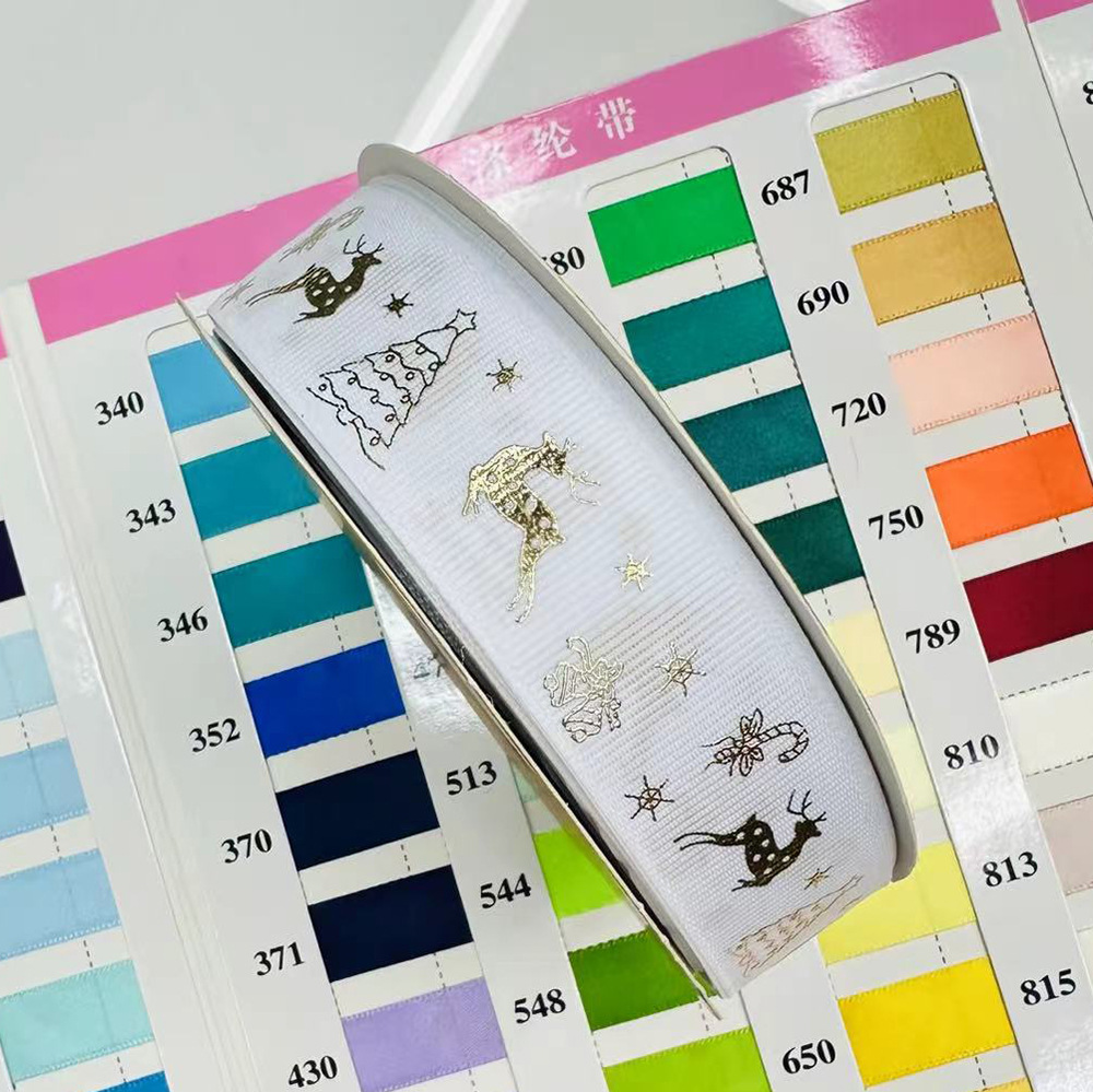 2.5CM cinta de Navidad estampada transfronteriza blanca pura caja de regalo de Navidad acompañante de regalo de mano cinta decoración de fiesta