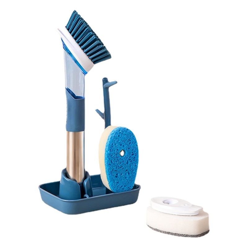 4-en-1 Cepillo de olla líquida multi-funcional limpieza hogar cocina aceite lavado olla cepillo esponja cepillo largo mango cepillo de limpieza