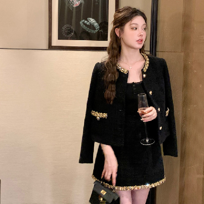 2025年秋富家千金紫色小香风套装裙女短外套气质名媛两件套短款潮|undefined