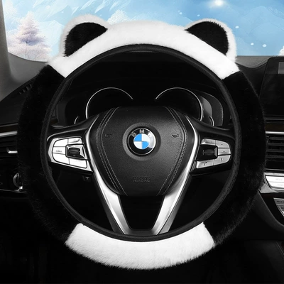 Car Steering Wheel Cover for Autumn Steering wheel cover - plush-ears-black-and-white-38cm