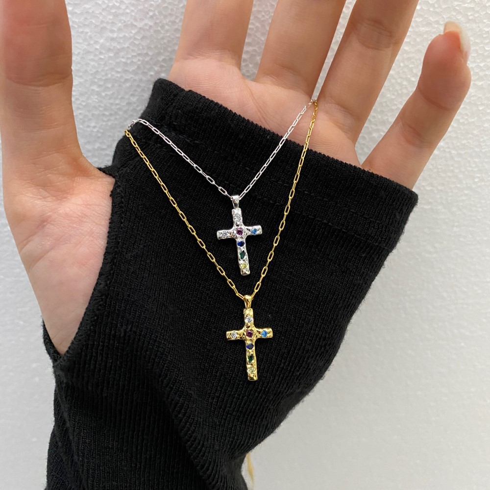 Casual Cross Sterling Silver Plating Inlay Zircon Pendant Necklace 1 Piece