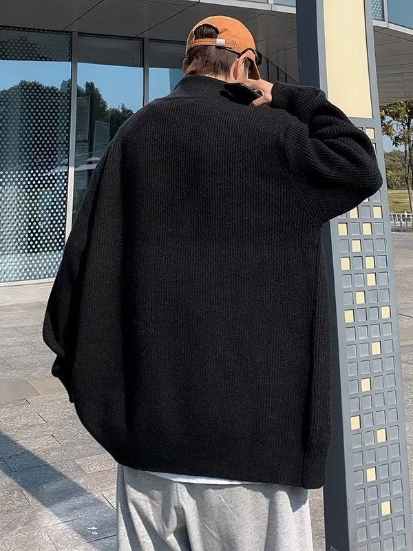 Chaqueta con cremallera estilo perezoso cárdigan suéter hombre otoño e invierno grueso perezoso de alta gama cuello alto suéter marca de moda japonesa