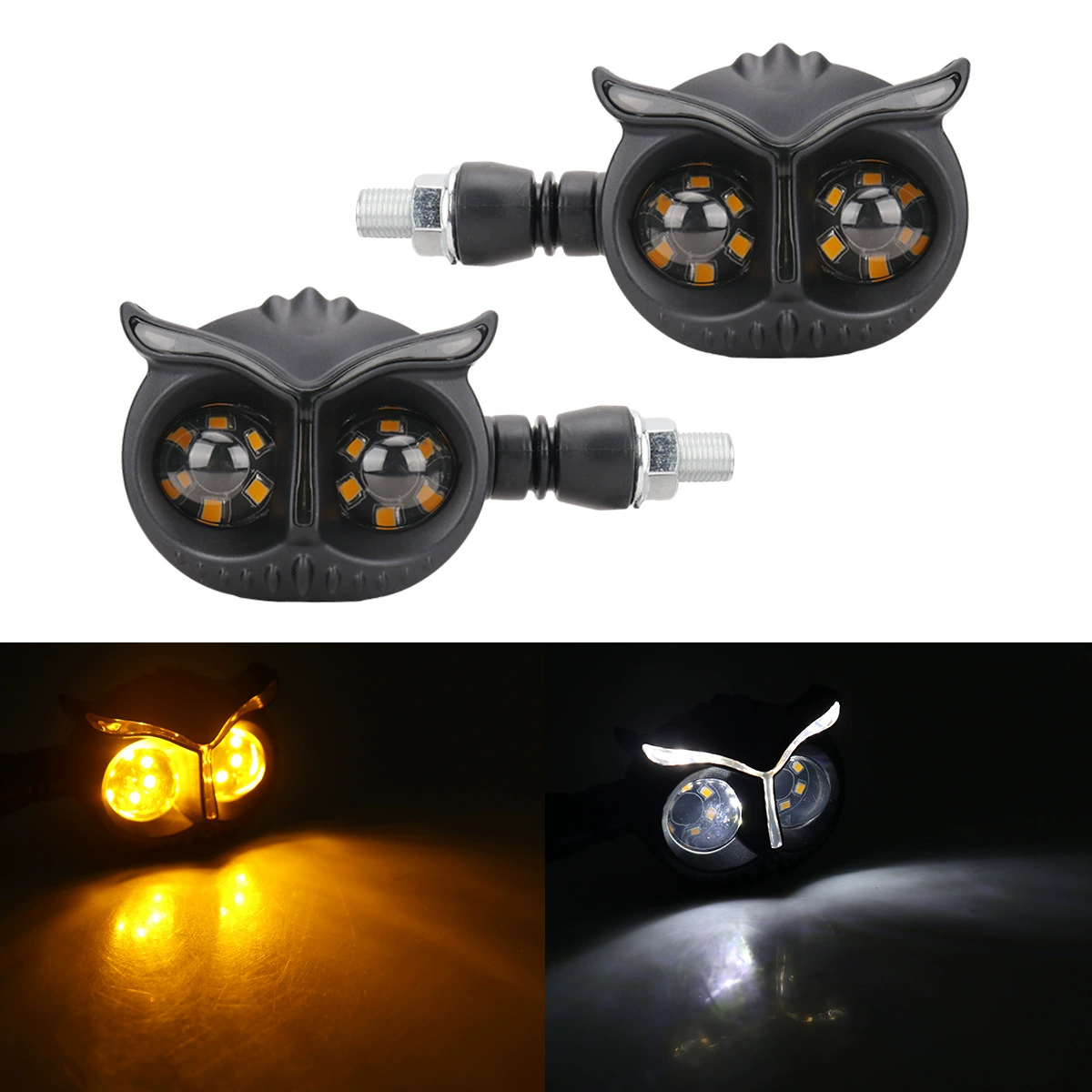 Яркий 12V светодиодный указатель поворота в форме совы для мотоциклов и электромобилей, двухцветный (белый и желтый).