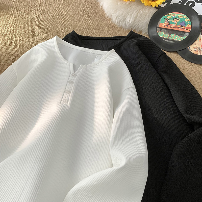 American-style Henry Shirt Long-sleeved T-shirt Men's Autumn White Interior Trendy Loose plus size Men's Base Shirt Autumn American-style Henry Shirt Long-sleeved T-shirt Men's Autumn White Interior Trendy Loose plus size Men's Base Shirt Autumn