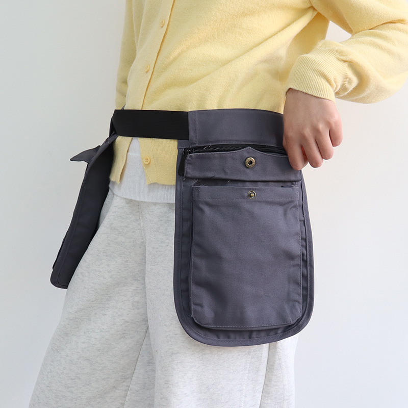 Transfronterizo nuevo estilo gris oscuro bolsillo simple con cremallera delantal moda Amazon multifunción exterior riñonera ajustable