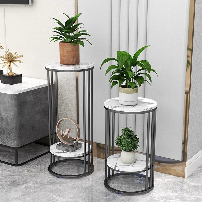 北欧轻奢大理石落地式花架电视柜铁艺置物架绿萝室内多层阳台岩板