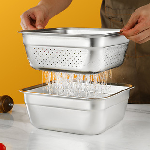 Thick 304 stainless steel drain basin drain basin square basin with lid large vegetable washing basin punching filter Basin oil leakage Basin