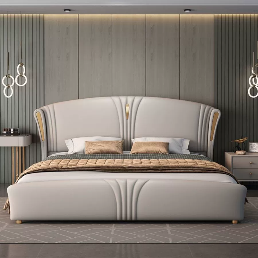 Легкая роскошная кровать из натуральной кожи, кровать в простом стиле интернет-знаменитостей, маленькая квартира с ящиком для хранения, большая кровать, минималистская домашняя двуспальная кровать