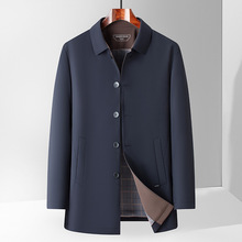 品牌卡其色单排扣风衣春秋新款男士中长款翻领中年高端休闲外套男