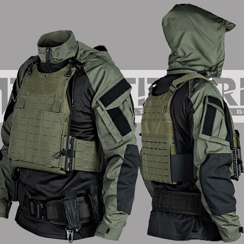 Black and Gray Industrial Assault Sp2 Version Tactical Top Combat Clothing Spring & Fall Shirt Style Frog Suit Pants Suit T-Shirt Sweatshirt