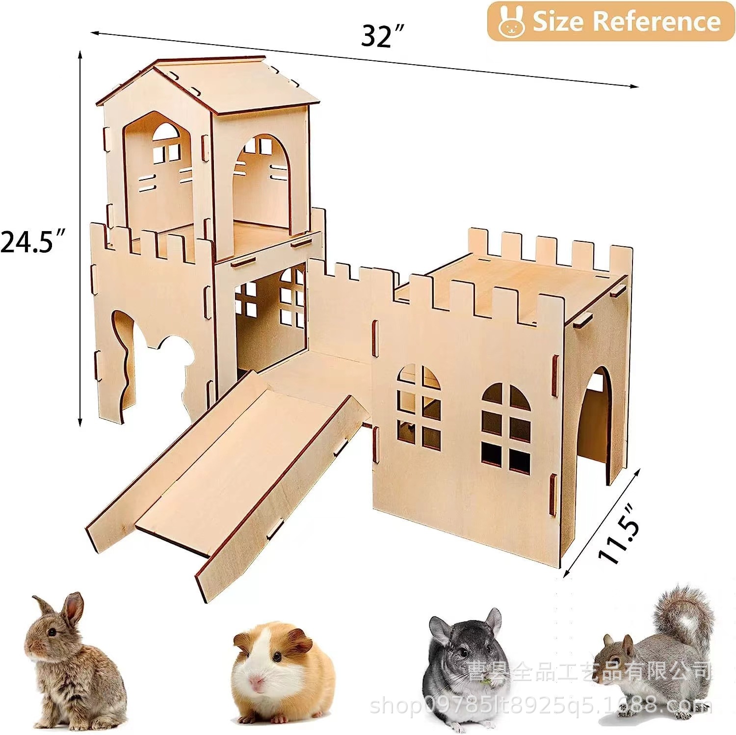 Casa para mascotas tipo castillo de madera Casa para mascotas Casa para conejos grande desmontable Totoro y conejillo de indias Casa de refugio ensamblada