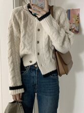 白色短款加厚毛衣春款女装2025新款外套慵懒风开衫针织衫秋装上衣