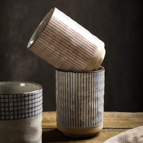 Cross-border Japanese-style coarse pottery cup sushi cuisine irregular-shaped water cup retro-style on-the-go cup home use restaurant tea cup wholesale