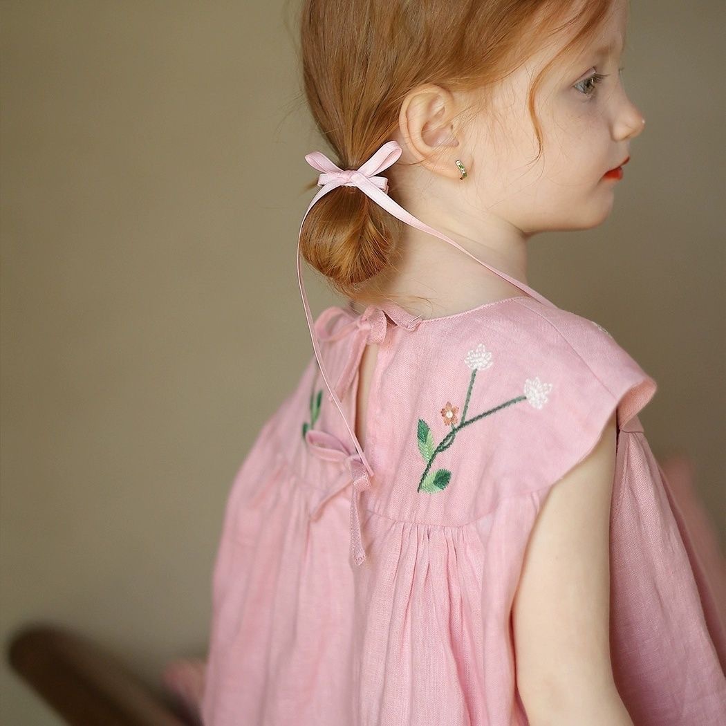 Girls' Dress 2026 Summer New Style Embroidered Pastoral Floral Patchwork Lace Dress Trendy Style