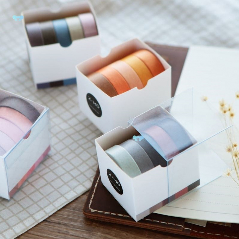5Rolls/Box Solid Color Washi Tape Set Decorative Masking Tape