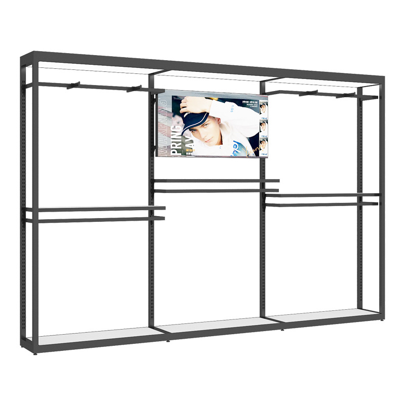 Tienda de celebridades en línea estante de ropa tienda de ropa soporte de exhibición percha de piso con luz combinación de estante de tienda de ropa para hombres de alta gama