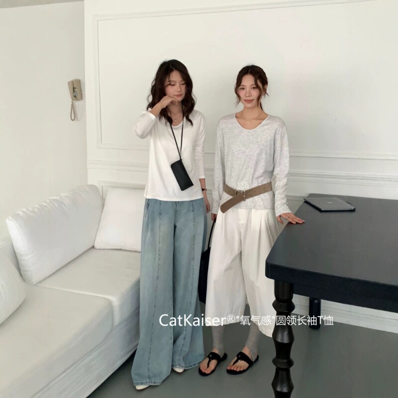 Nicole's breathable round-neck long-sleeve T-shirt, 2026 autumn new style, slim fit, soft, versatile, slimming base shirt