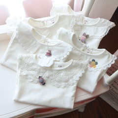 Girls doll collar long-sleeved T-shirt spring style baby white bottoming shirt children's versatile top one piece dropshipping