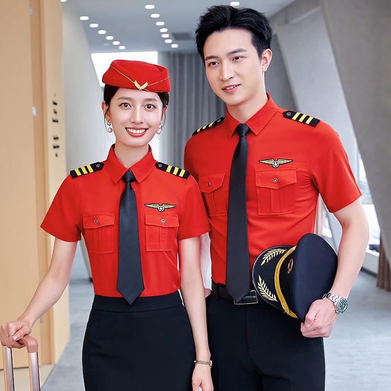 College Group Purchase Formal Flight Attendant Shirts Spring and Summer Long-Sleeved Flight Attendant Shirts High-Speed Rail Attendant Uniforms Captain Work Clothes