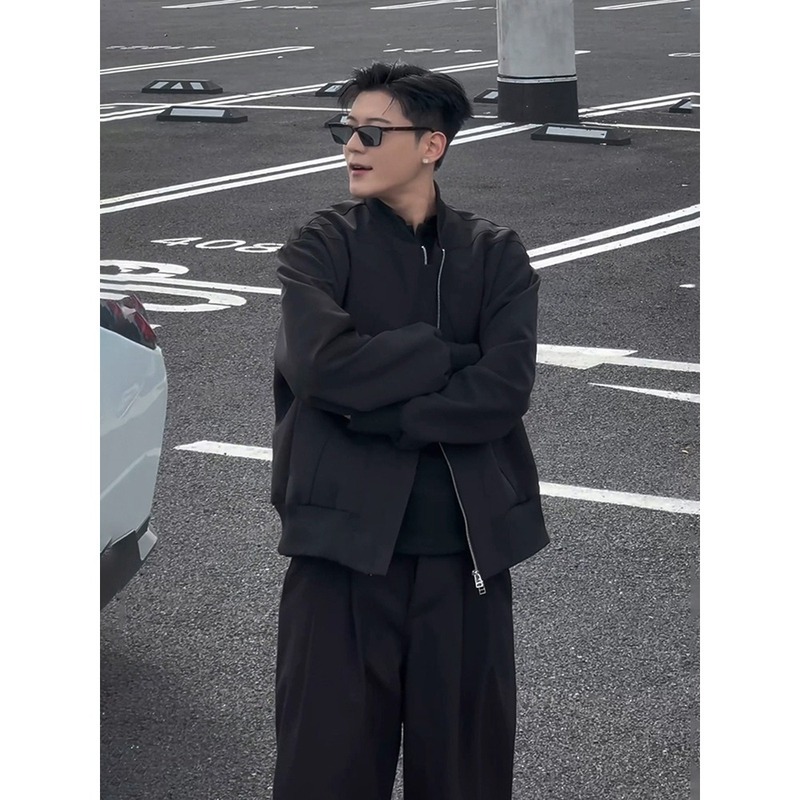 倒三角解构设计感外套男秋季水洗帆布棒球服痞帅哈灵顿短款夹克潮|undefined