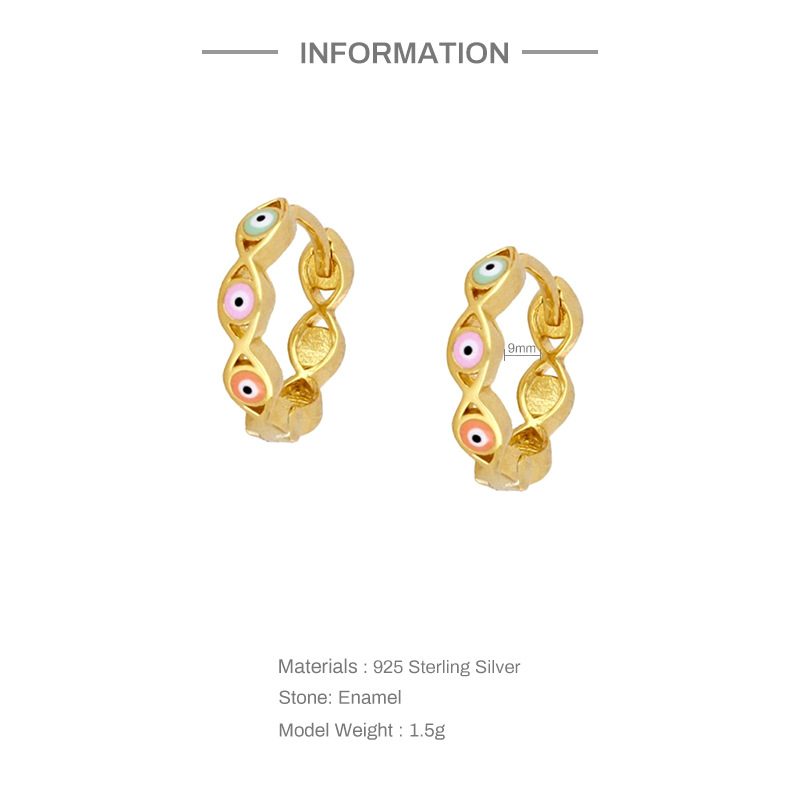 INS Style Devilu0027S Eye Sterling Silver Enamel Hoop Earrings 1 Pair