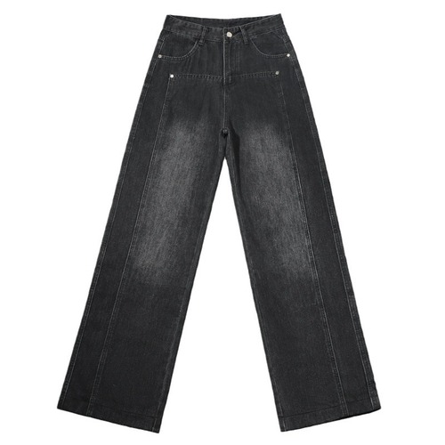 Black Pear Shape Wide Leg Diesel Jeans for Women, Spring and Autumn High-Waisted Plus Size Loose Slimming Straight Leg Ground-Long Pants