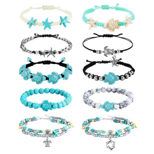 Bohemian Anklets Turtle Shell Starfish Blue Turquoise Anklets 10 Sets Ladies Beach Anklets Set