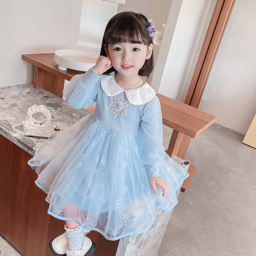 Girls Dress Spring and Autumn  New Style Baby Girl Elsa Princess Dress Frozen Children's Mesh Dress
