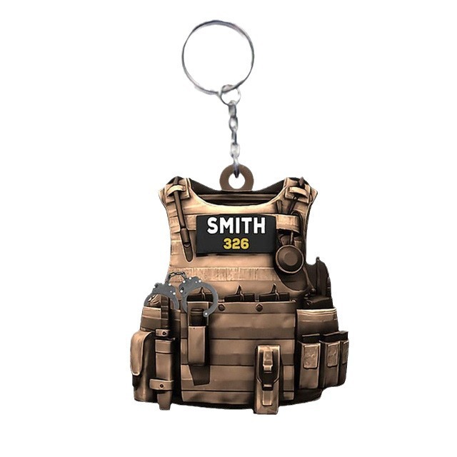 Nuevos productos transfronterizos policía regalo llavero decoración acrílico plano para hombres y mujeres mochila colgante creativo llavero