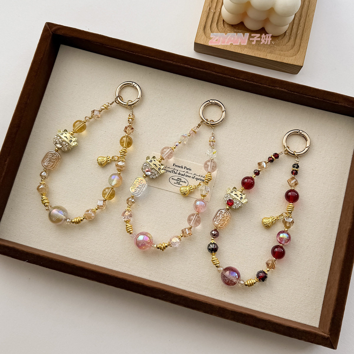 Luxurious and High-End Baby's Breath Bag Pendant Crystal Car Key Chain Alloy Lucky Bag Full of Diamonds Lucky Cat Mobile Phone Chain