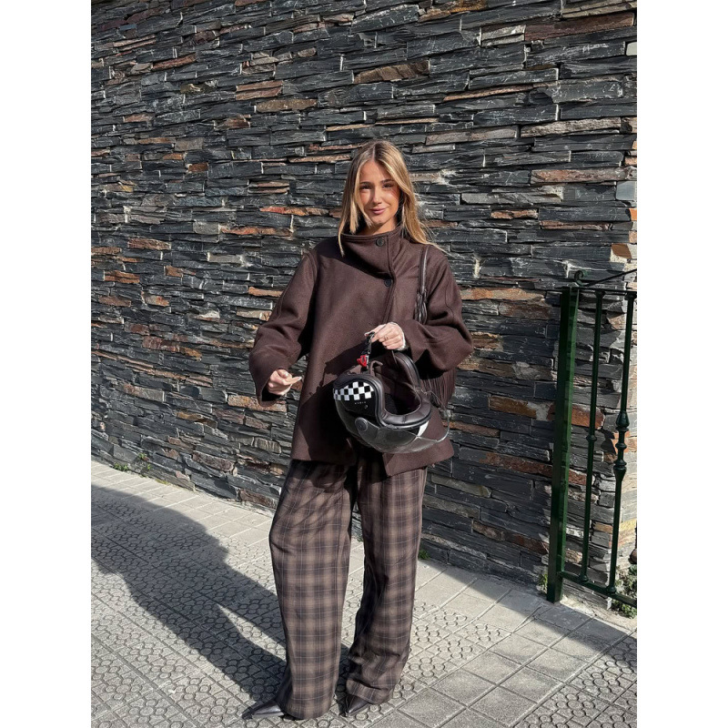 Japón y Corea del Sur estilo casual pantalones rectos a cuadrícula versátiles mujeres 2026 nuevo estilo transfronterizo Europa y Estados Unidos comercio exterior al por mayor
