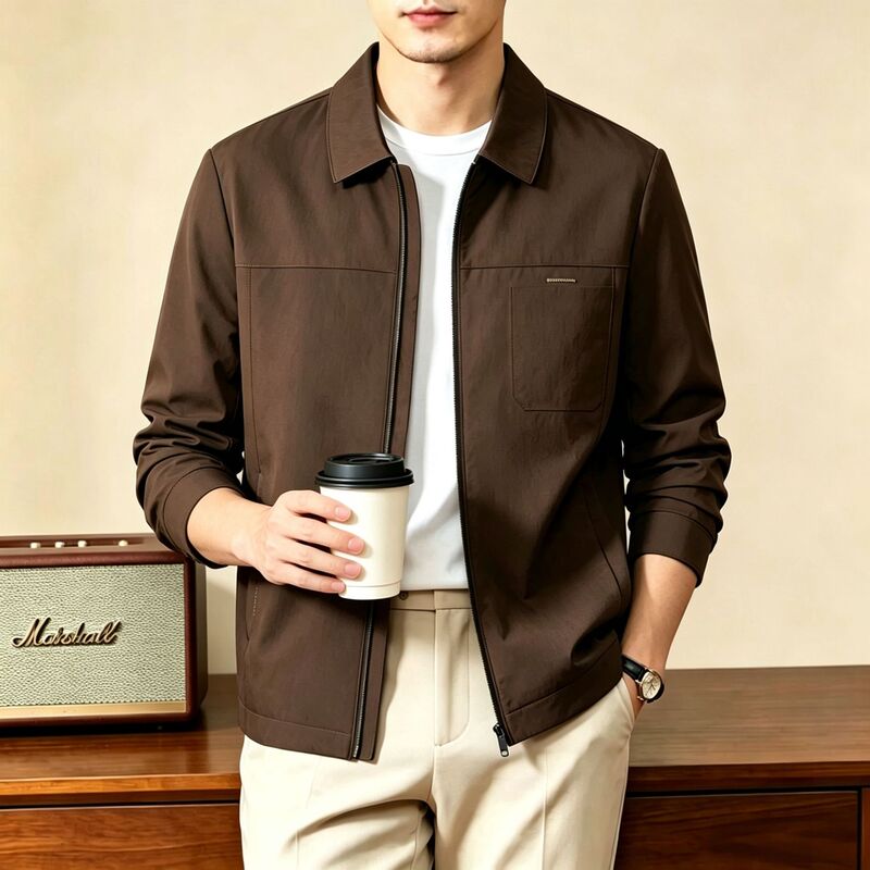 26 Men's Old Money Style Business Wear Turn-down Collar Long Sleeve Jacket, New Spring/Autumn Men's Commuting Jacket