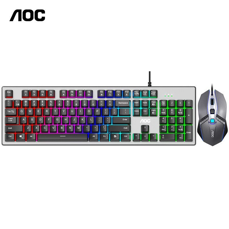 AOC KM410 набор клавиатура и мышь проводная с подсветкой для киберспорта, интернет-бар, USB, эспорт, комплект с подставкой