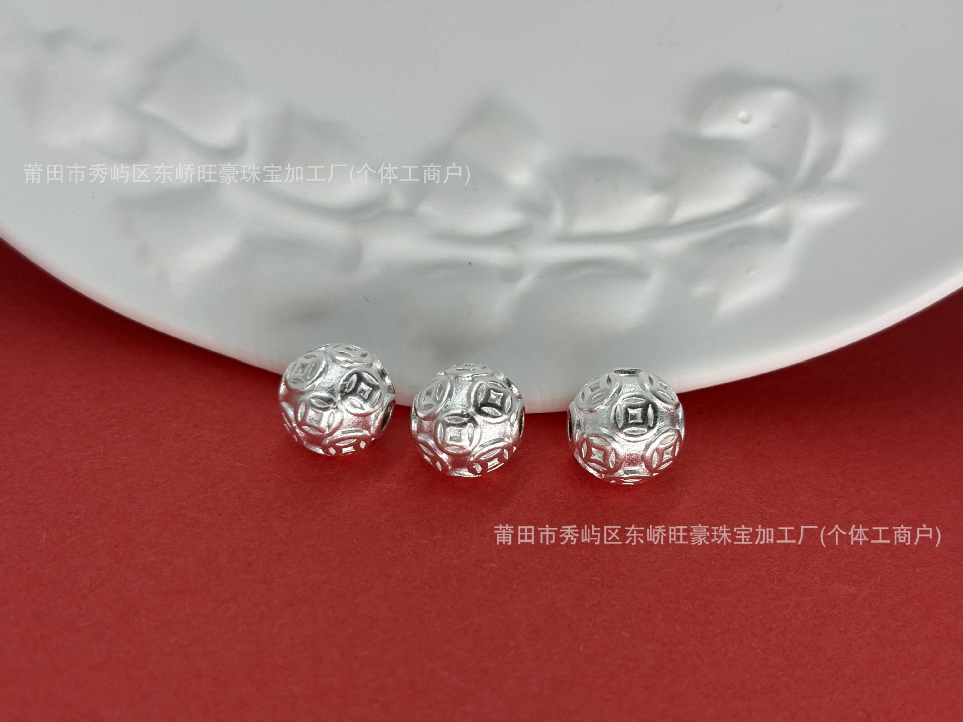 Pure Silver 999 Round Gold Coin Fortune Beads, Pure Silver 3D Craftsmanship Loose Beads, Spacer Beads, DIY Silver Jewelry Accessories, Braided Rope Bracelet, Hand String Bracelet