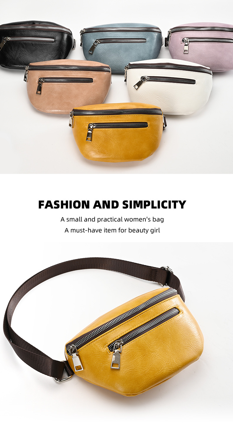 285g Weight Women's Fashion Solid Color Pu Leather Waist Bags